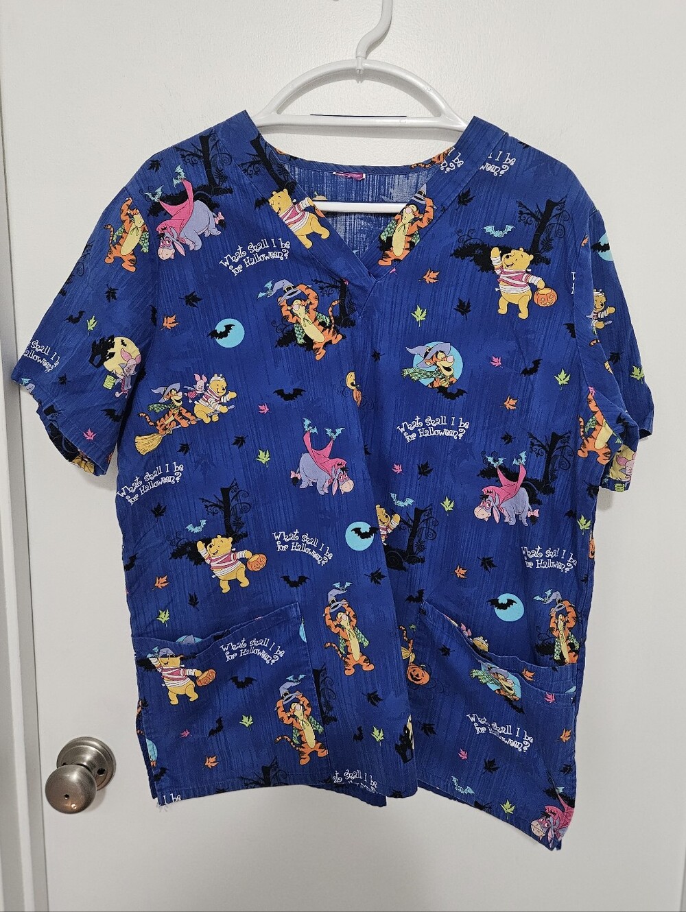 Blue Halloween Winnie the Pooh Scrub Top